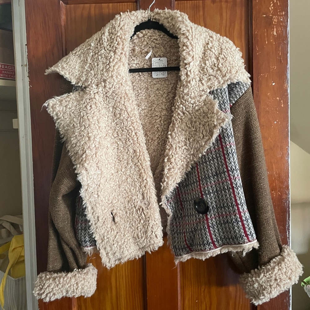 FREE PEOPLE Tweed Knit Motorcycle Style Coat size Large
